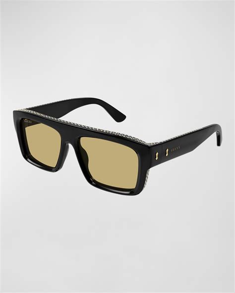 gucci black acetate rectangular sunglasses|Gucci crystal embellished sunglasses.